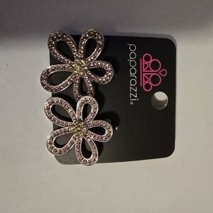 paparazzi Pink and Yellow Floral Rhinestone Clip-On Earrings